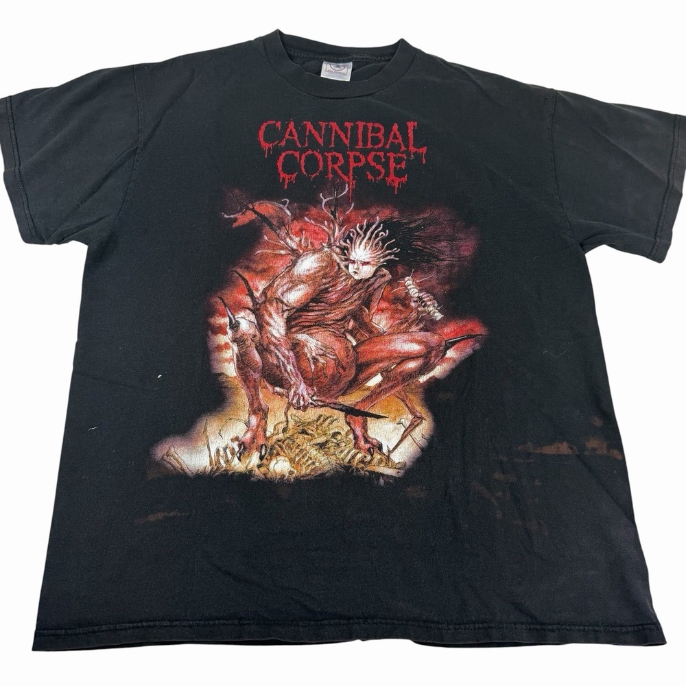 Vintage Cannibal Corpse Bloodthirst Black Tee T-Shirt Large Thrashed Heavy Metal